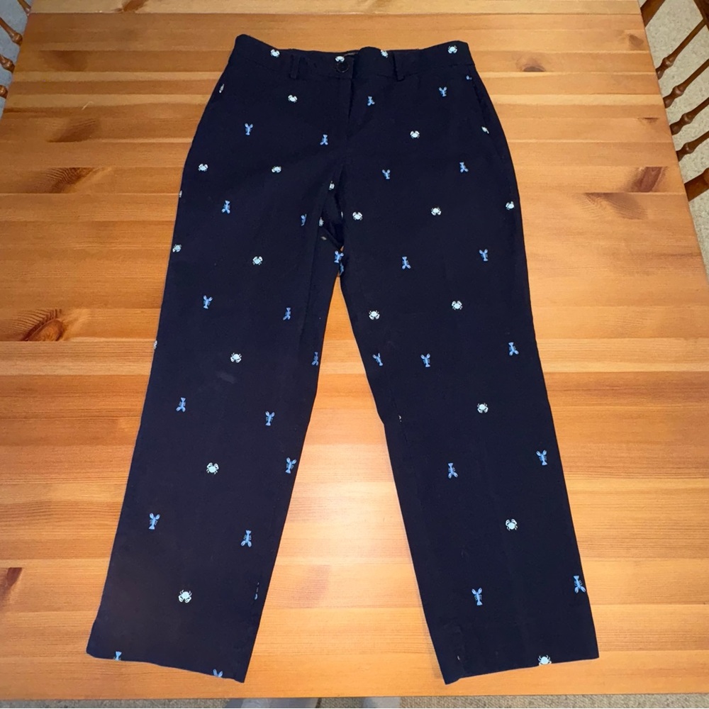 Talbots Lobster Crab The Perfect Crop Pants Coastal Beachy Preppy Navy Size 6